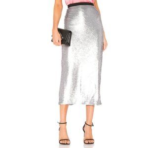 Cinq a Sept Metallic Silver Sequin Paula Skirt -XS